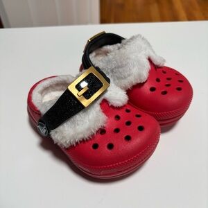 CROCS Kids' Red Slippers with White Furry Lining
